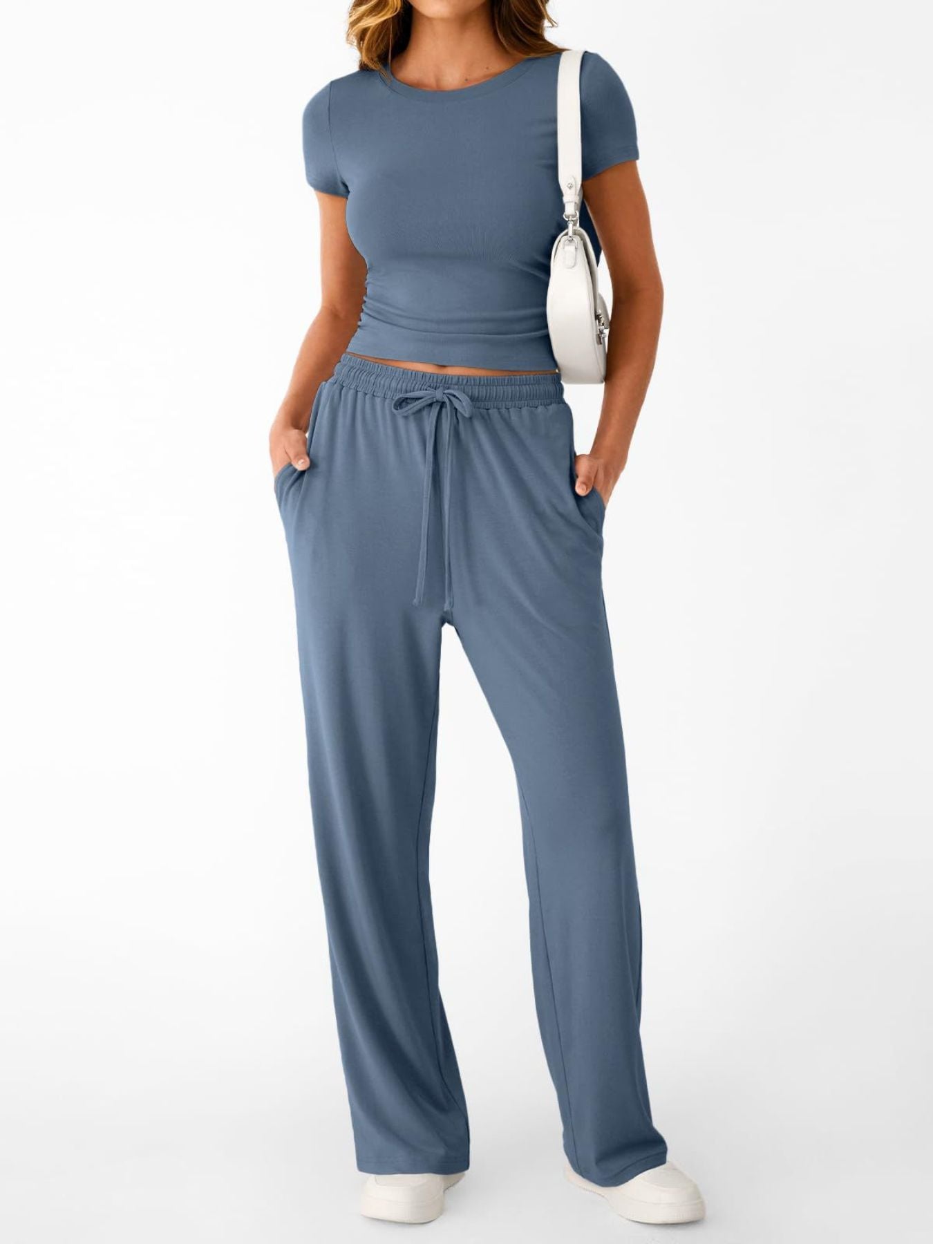 Round Neck Short Sleeve Tee and Pants Set by Uneeque Designzz