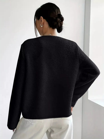 Textured Button Front Fleece Jacket Plus Size Casual Outerwear – Uneeque Designzz