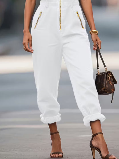 Sleeveless Zip-Up Jumpsuit with Pockets in Polyester – Uneeque Designzz