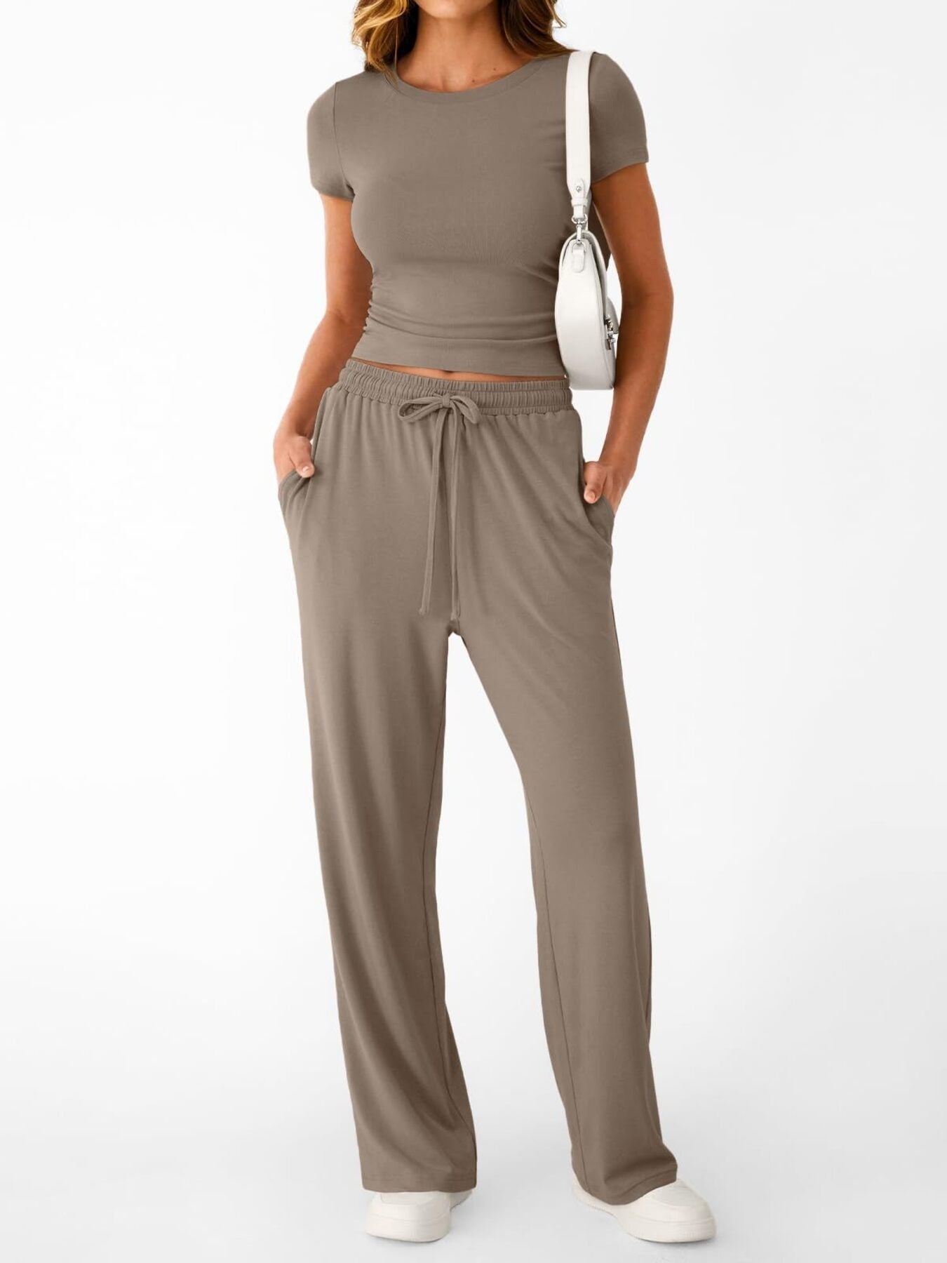 Round Neck Short Sleeve Tee and Pants Set by Trendsi