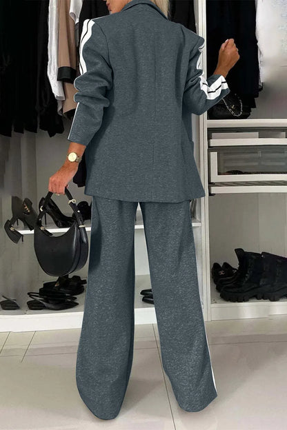 Full Size Contrast Lapel Collar Top and Pants Set – Uneeque Designzz