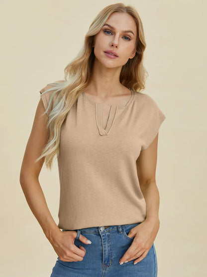 Double Take Full Size Notched Cap Sleeve Knit Top – Uneeque Designzz