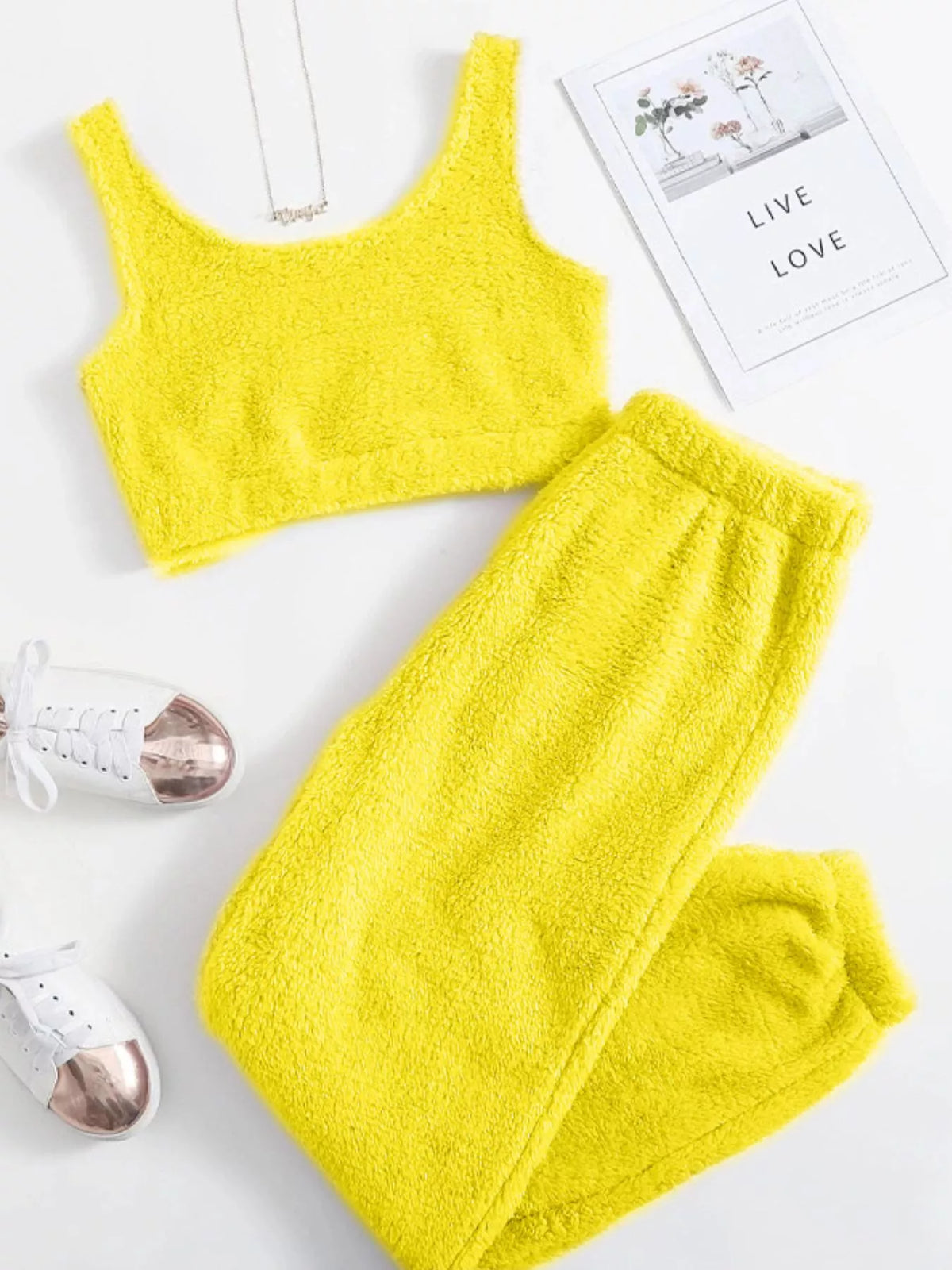 Cozy Plush Cropped Tank and Pants Lounge Set by Trendsi