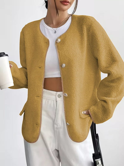 Textured Button Front Fleece Jacket Plus Size Casual Outerwear – Uneeque Designzz