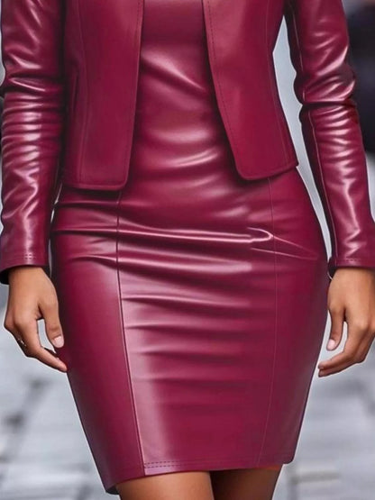 Open-Front Leather Jacket & Dress Set – Uneeque Designzz