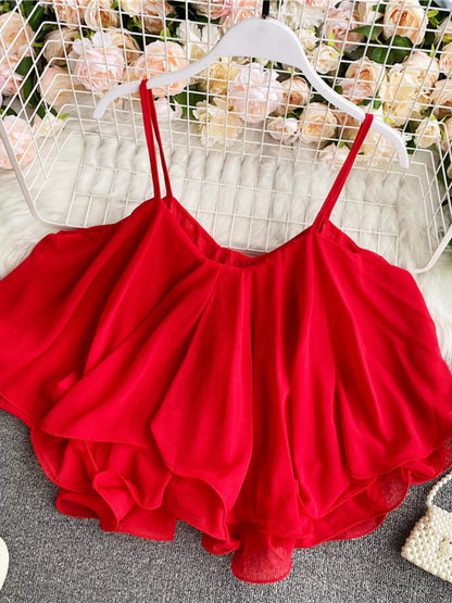 Ruffled Flowy Cami Tank Top with Tie Detail Lightweight Polyester – Uneeque Designzz
