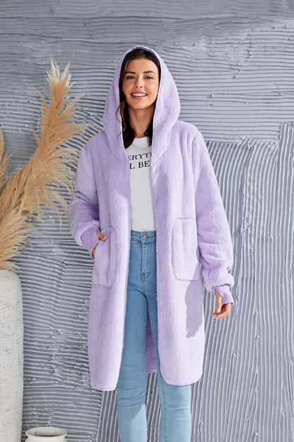 Double Take Full Size Hooded Teddy Bear Jacket with Thumbholes – Uneeque Designzz