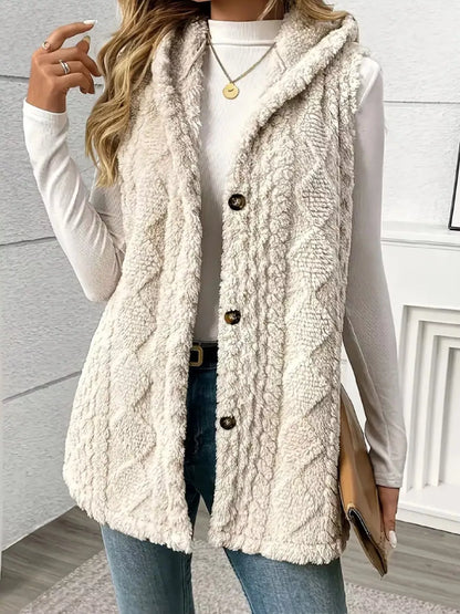 Hooded Button-Up Sherpa Vest Coat – Uneeque Designzz