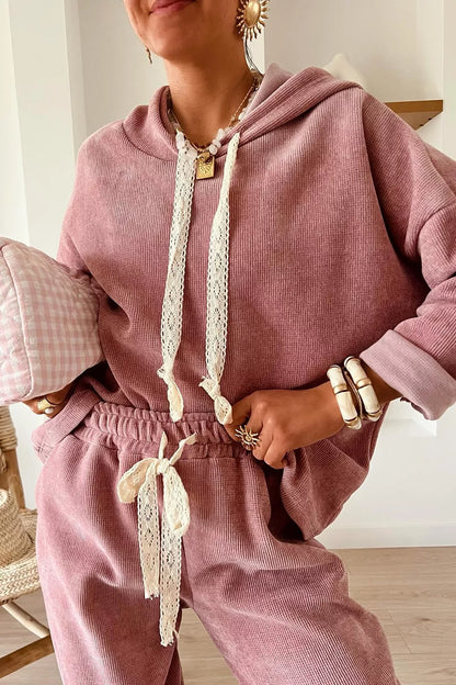 Lace Detail Dropped Shoulder Hoodie and Pants Set – Uneeque Designzz