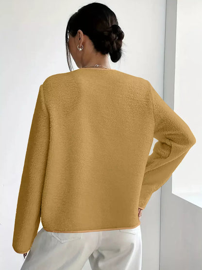 Textured Button Front Fleece Jacket Plus Size Casual Outerwear – Uneeque Designzz