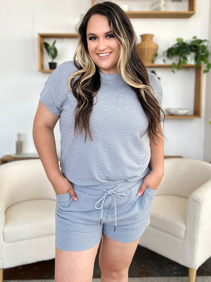 Double Take Full Size Texture Short Sleeve T-Shirt and Drawstring Shorts Set – Uneeque Designzz