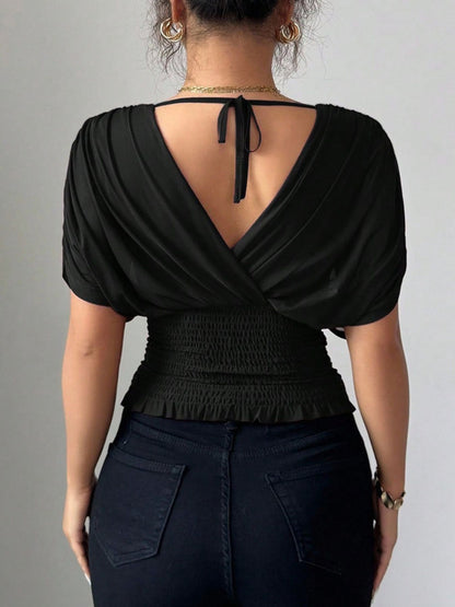 Ruched Surplice Short Sleeve Top – Uneeque Designzz