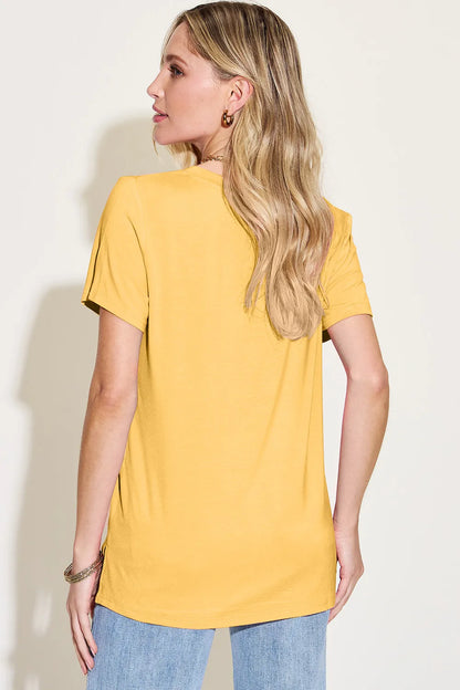 Basic Bae Bamboo Full Size V-Neck High-Low T-Shirt – Uneeque Designzz