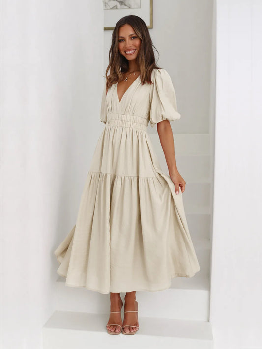 Tiered Surplice Half Sleeve Midi Dress by Uneeque Designzz
