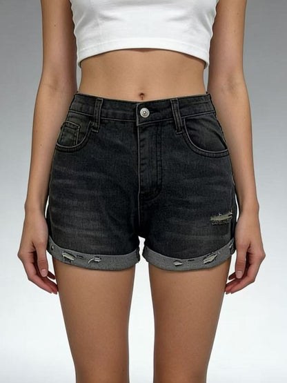 Distressed Denim Roll-Up Shorts – Uneeque Designzz