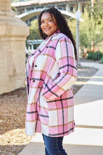 Double Take Full Size Plaid Button-Up Lapel Collar Coat – Uneeque Designzz
