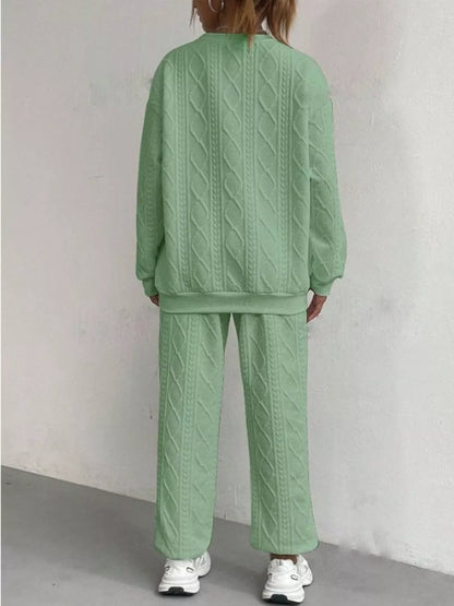 Texture Round Neck Top and Pants Set – Uneeque Designzz