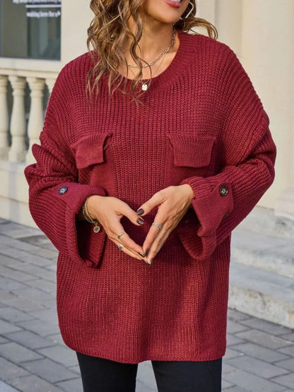 Pocket Detail Round Neck Sweater – Uneeque Designzz