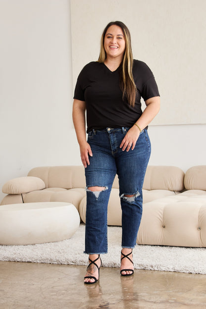 RFM Crop Dylan Full Size Tummy Control Distressed High Waist Raw Hem Jeans – Uneeque Designzz