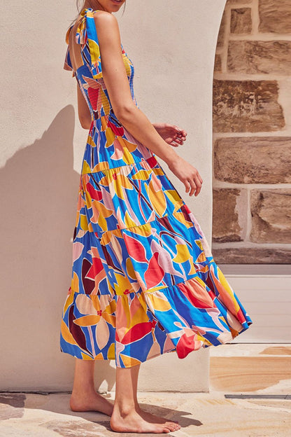 Floral Tie Shoulder Smocked Tiered Dress – Uneeque Designzz