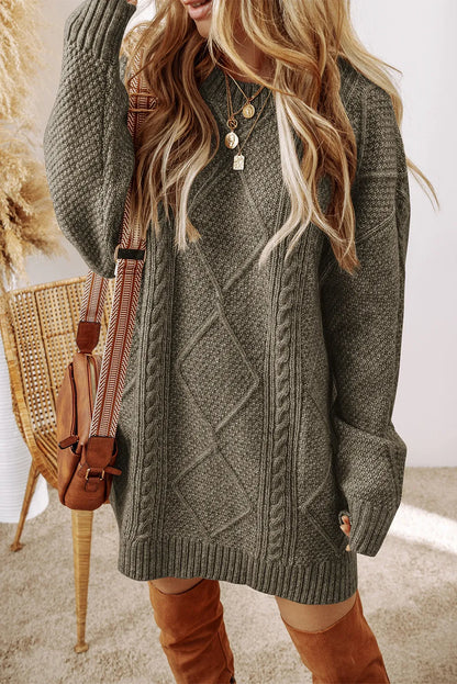 Cable-Knit Round Neck Sweater Dress – Uneeque Designzz