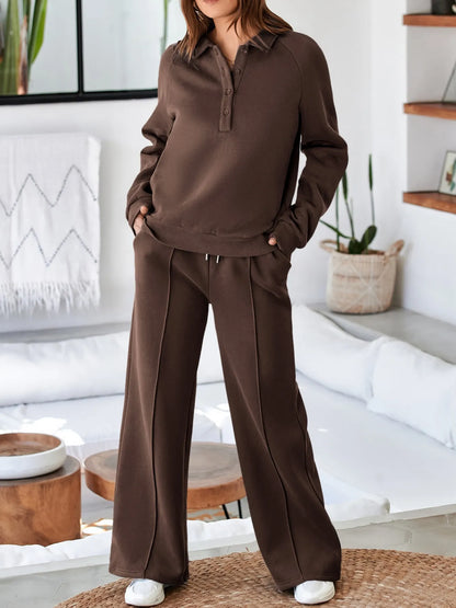 Collared Sweatshirt and High Waist Pants Active Set – Uneeque Designzz