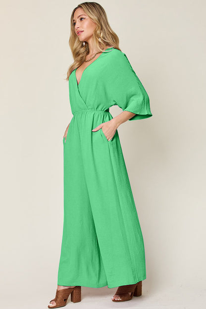 Double Take Full Size Surplice Wide Leg Jumpsuit with Pockets – Uneeque Designzz