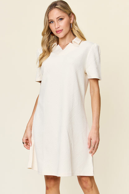 Double Take Full Size Texture Collared Neck Short Sleeve Dress – Uneeque Designzz