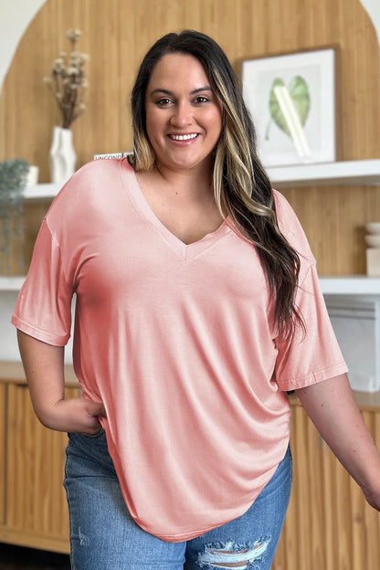 Basic Bae Full Size Bamboo V-Neck Drop Shoulder T-Shirt – Uneeque Designzz