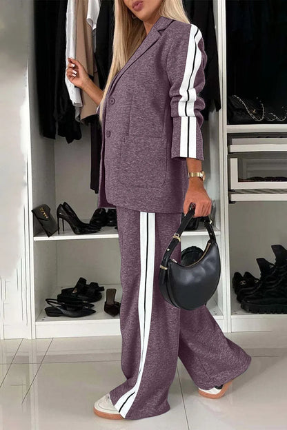 Full Size Contrast Lapel Collar Top and Pants Set – Uneeque Designzz