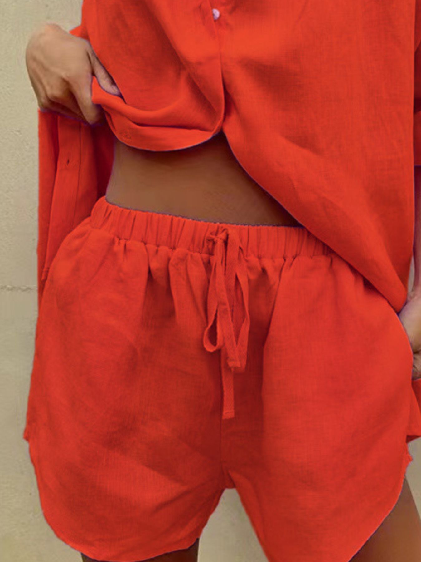 Button Up Shirt and Drawstring Shorts Set by Trendsi