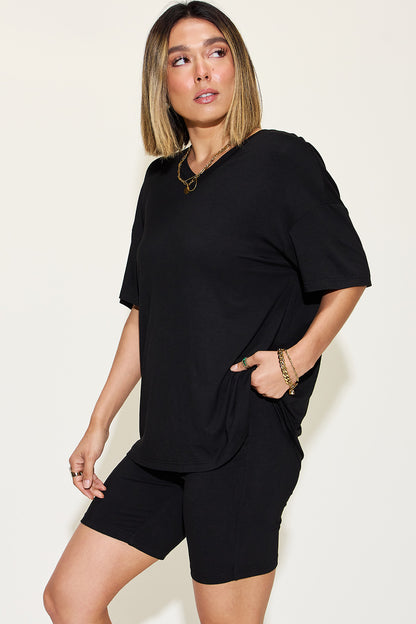 Basic Bae Full Size V-Neck Drop Shoulder T-Shirt and Shorts Set – Uneeque Designzz