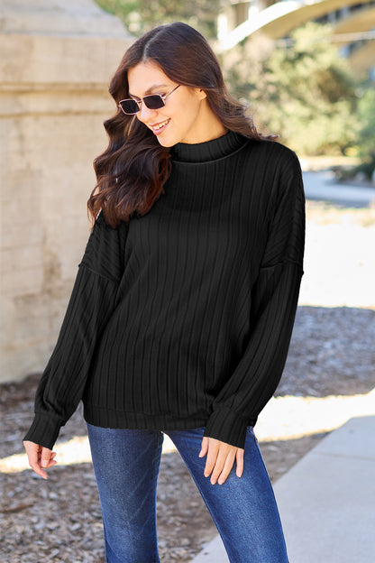 Basic Bae Full Size Ribbed Exposed Seam Mock Neck Knit Top – Uneeque Designzz