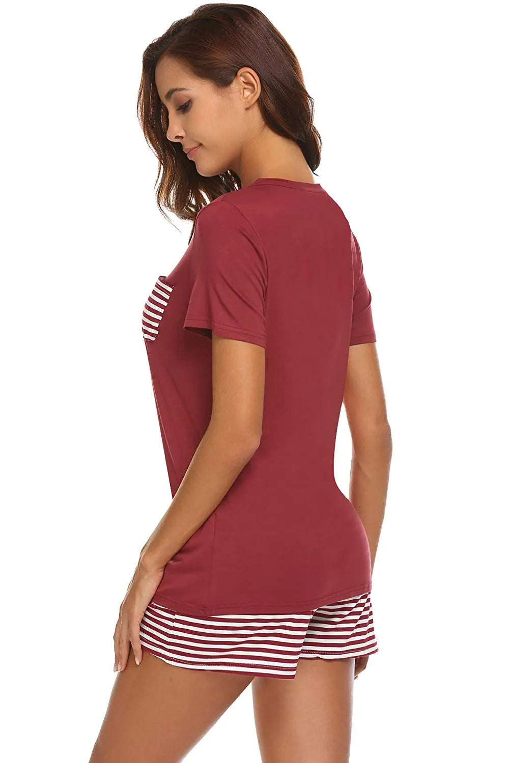 Striped Short Sleeve Top and Shorts Lounge Set by Trendsi
