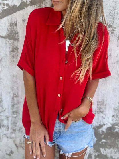 Full Size Collared Neck Half Sleeve Shirt Plus Size – Uneeque Designzz