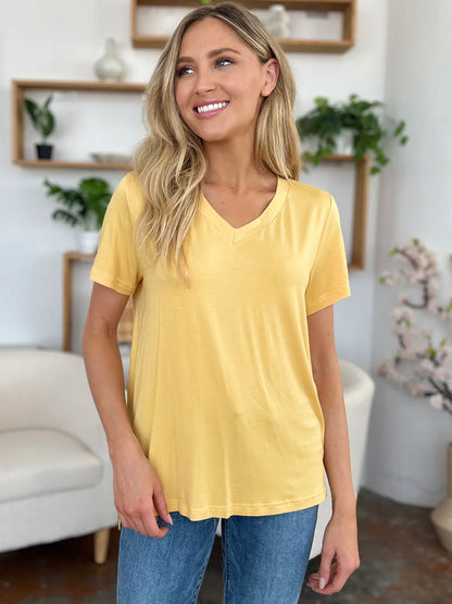 Basic Bae Bamboo Full Size V-Neck High-Low T-Shirt – Uneeque Designzz