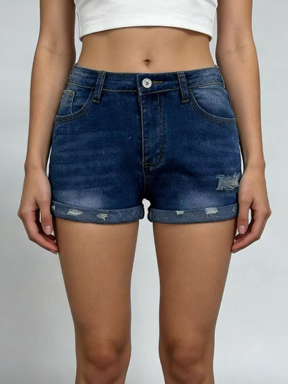 Distressed Denim Roll-Up Shorts – Uneeque Designzz