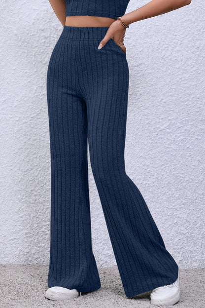 Basic Bae Full Size Ribbed High Waist Flare Pants – Uneeque Designzz