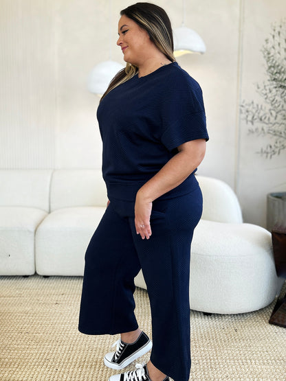Double Take Full Size Texture Short Sleeve Top and Pants Set – Uneeque Designzz