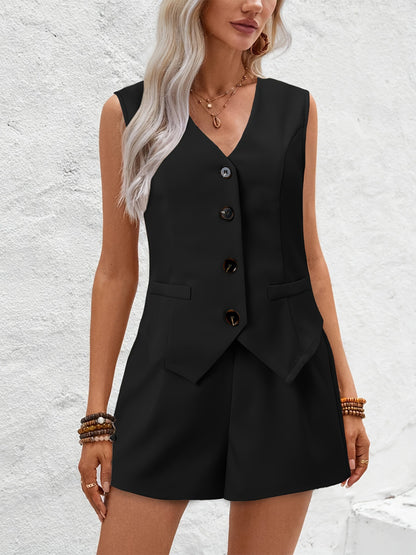 V-Neck Button-Down Vest and Shorts Set – Uneeque Designzz