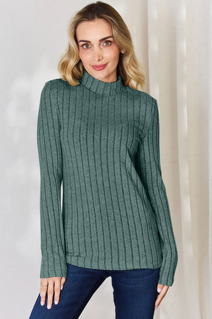 Basic Bae Full Size Ribbed Mock Neck Long Sleeve T-Shirt – Uneeque Designzz