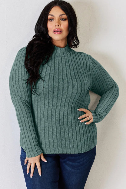 Basic Bae Full Size Ribbed Mock Neck Long Sleeve T-Shirt – Uneeque Designzz