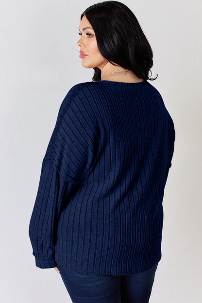 Basic Bae Full Size Ribbed Half Button Long Sleeve T-Shirt – Uneeque Designzz