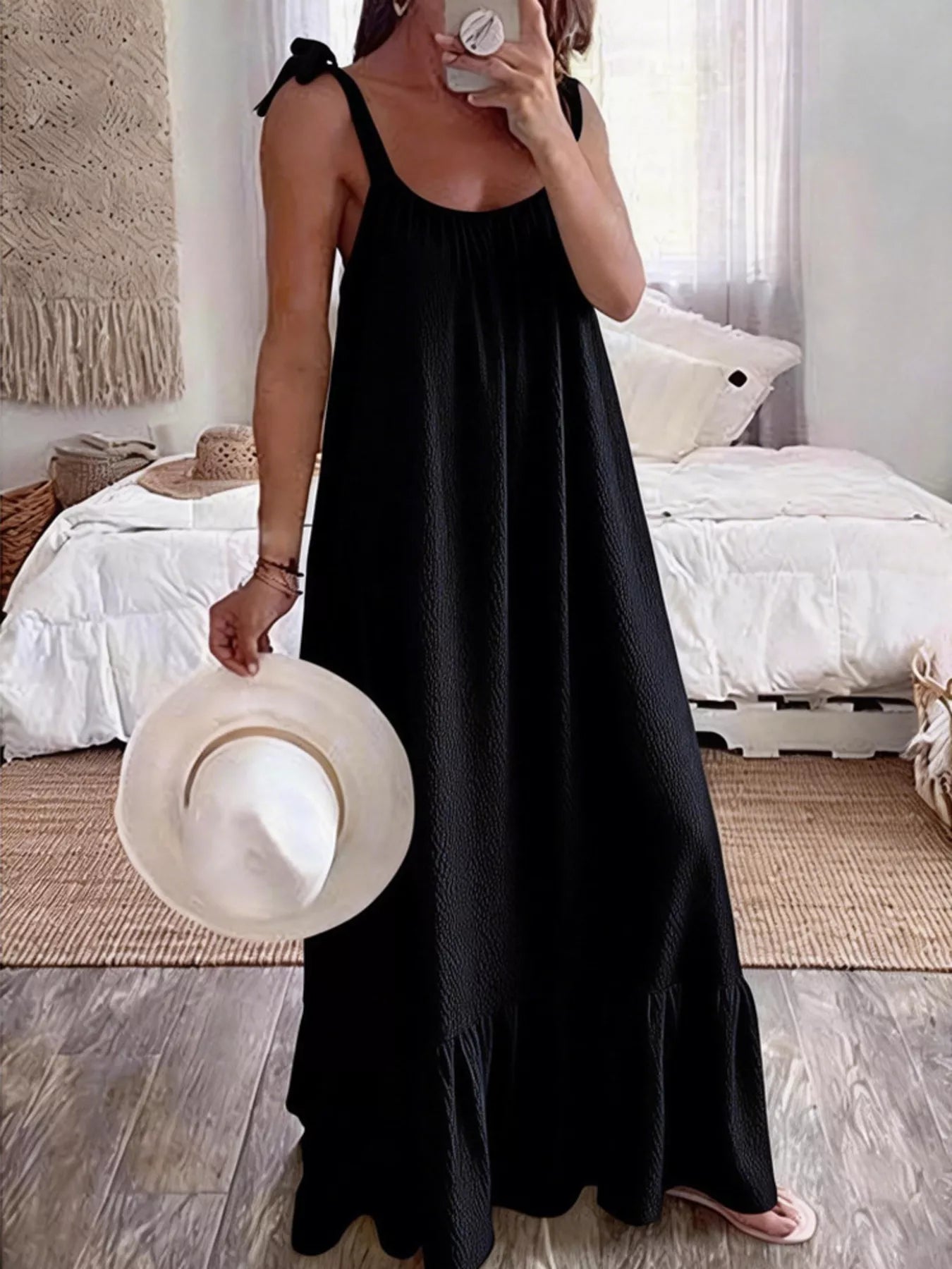 Sleeveless Tie Strap Flowy Maxi Dress by Trendsi