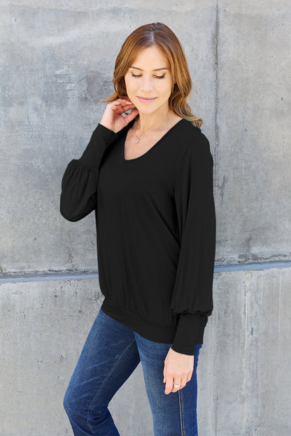 Basic Bae Full Size V-Neck Lantern Sleeve Top – Uneeque Designzz