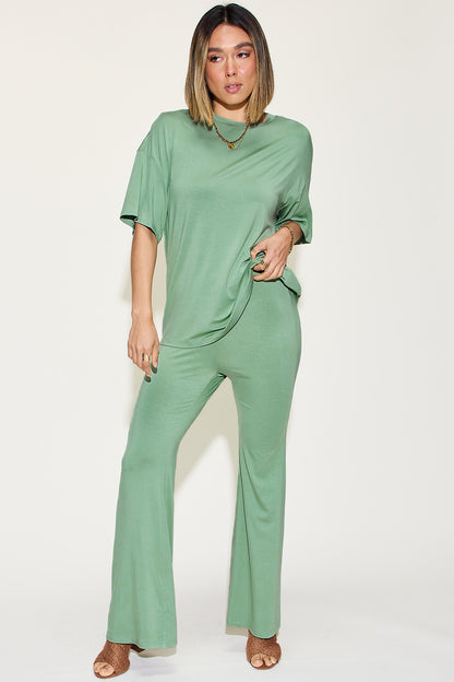 Basic Bae Full Size Bamboo Drop Shoulder T-Shirt and Flare Pants Set – Uneeque Designzz
