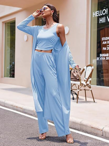 Drawstring Tank, Long Sleeve Cover Up and Pants Set – Uneeque Designzz