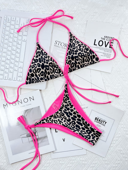 Leopard Print Halter Neck Tie Side Bikini Set – Uneeque Designzz