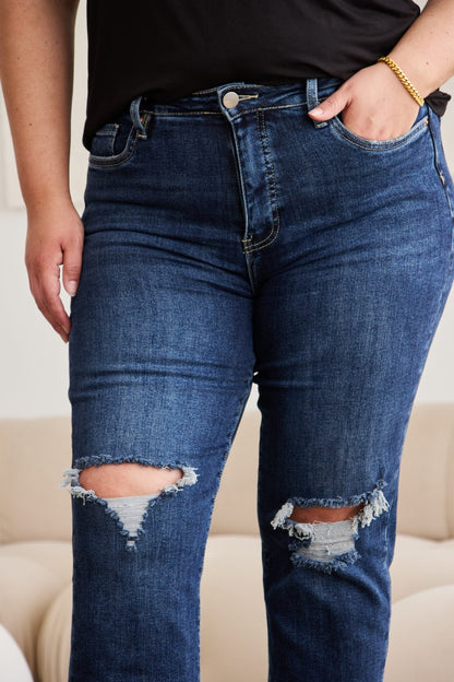 RFM Crop Dylan Full Size Tummy Control Distressed High Waist Raw Hem Jeans – Uneeque Designzz