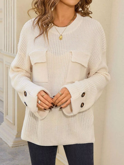 Pocket Detail Round Neck Sweater – Uneeque Designzz